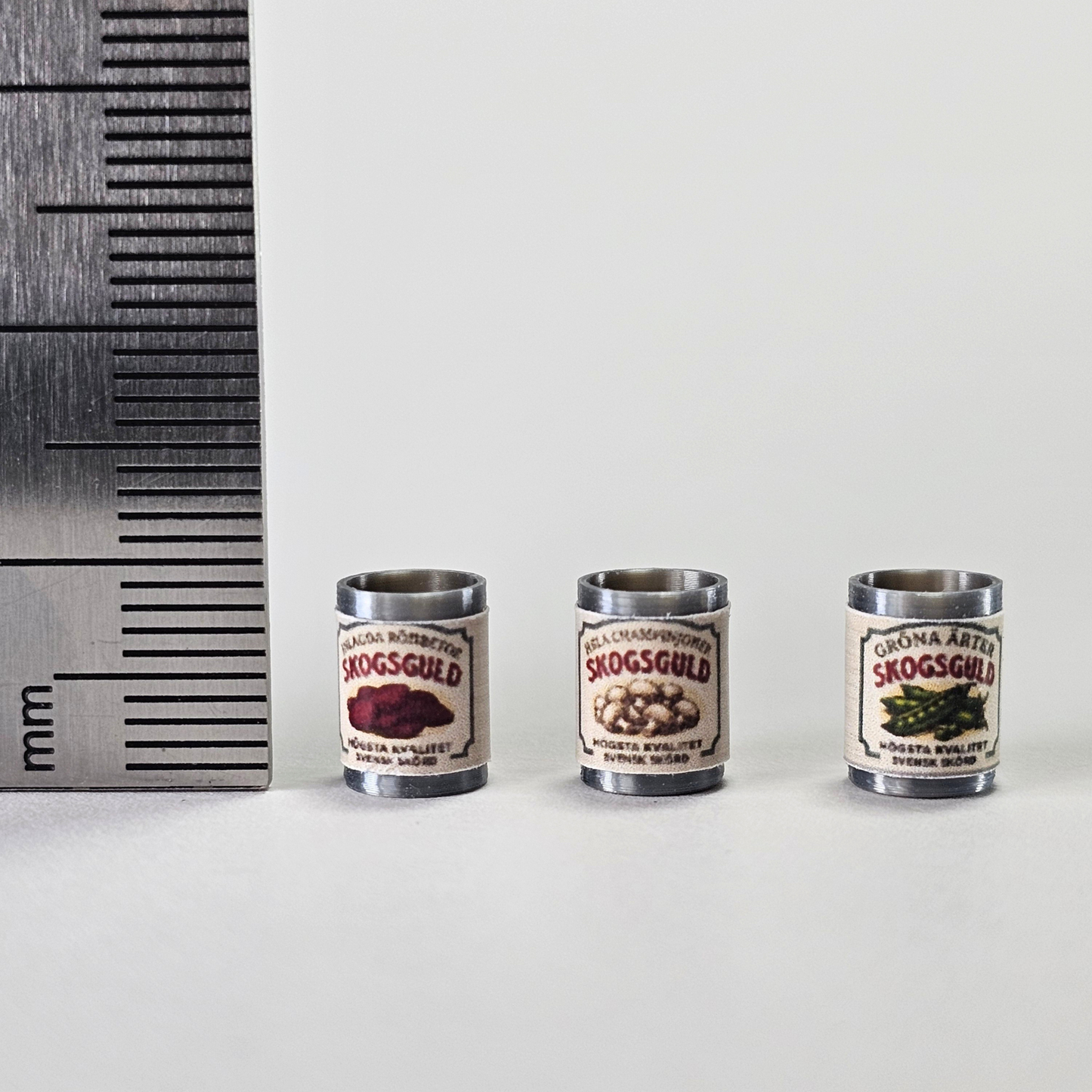 Miniatyr konservburkar (Set om 3) – Skala 1:12